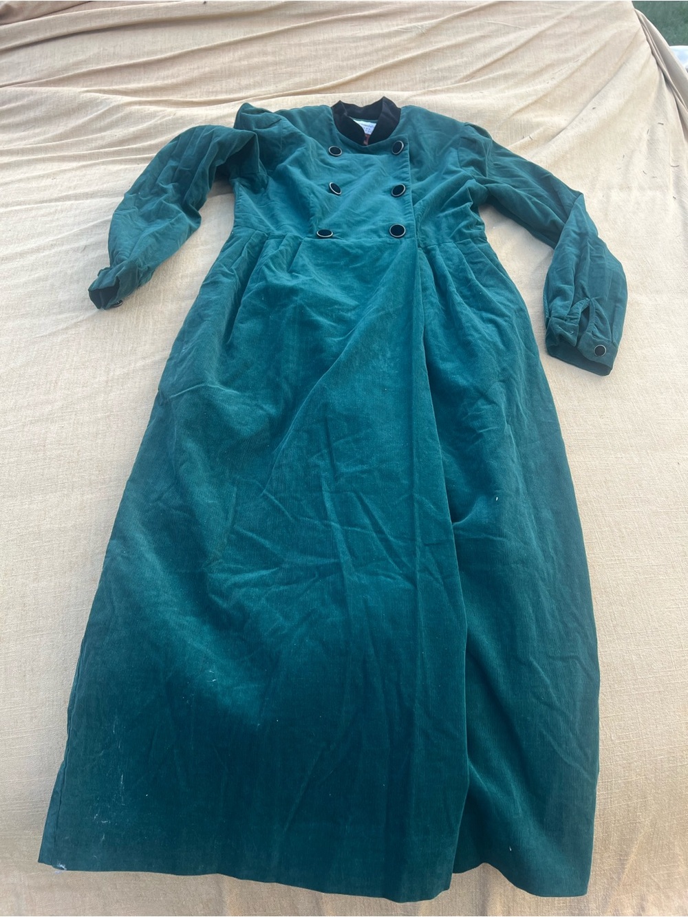 Susan Bristol Emerald Green Corduroy Military Style Long Dress Size 8 Cottage